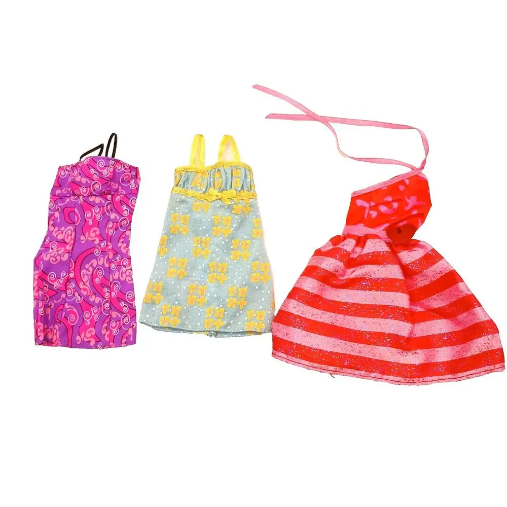 Lot of 3 Barbie Doll Dresses XO Valentines Green Yellow & Purple Pink Label